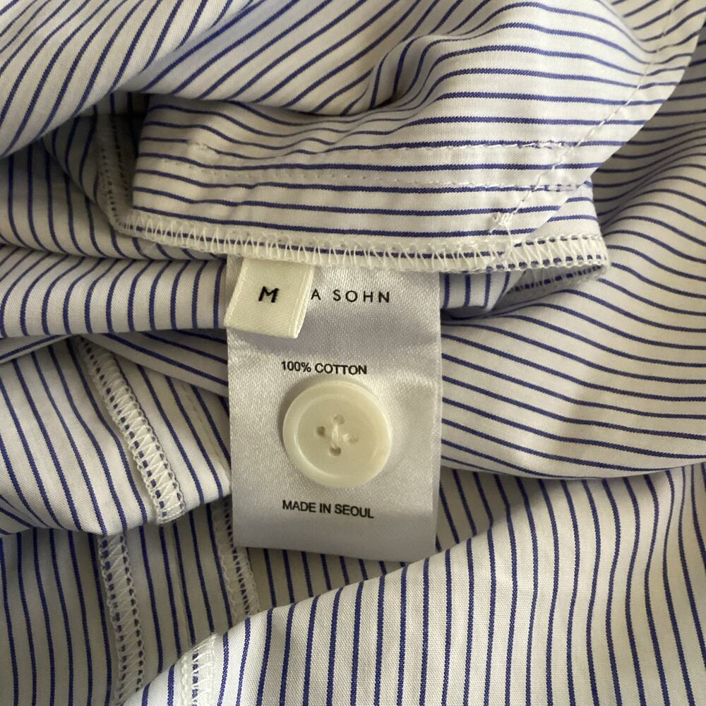 Jeana Sohn Claudia Cotton Blue White Pinstripe Back Button Midi Dress M - Picture 11 of 12